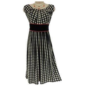 R&M Richards‎ Black Creme Geometric Print Sleeveless Dress Size 16 Midi Fall